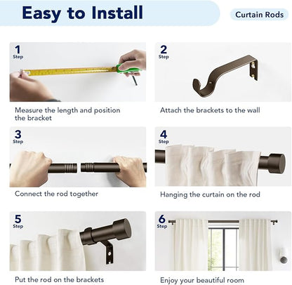 2 Pack Curtain Rods for Windows 72 to 144 Inch, 1 Inch Bronze Curtain Rods Set, Adjustable Heavy Duty Curtain Rod, Outdoor Curtain Rods for Patio Bedroom, Drapery Rods with End Cap, Size 32"- 150"