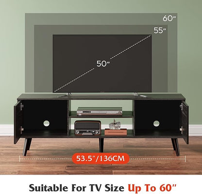 WLIVE TV Stand for 55 60 inch TV, Modern Entertainment Center with Storage Cabinets, Mid Century TV Console Table for Bedroom, TV Stand for Living Room, Charcoal Black
