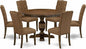 East West Furniture F3EL7-718 7 Piece Kitchen Table Set Consist of a Round Dining Table with Pedestal and 6 Brown Linen Linen Fabric Parsons Dining Chairs, 48x48 Inch, Distressed Jacobean