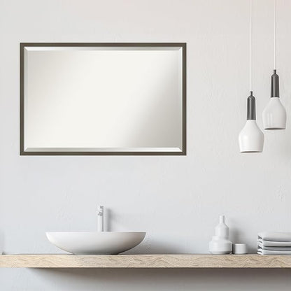 Amanti Art Grey Wall Mirror 25x37 Svelte Clay Grey Rectangle Bathroom Mirror for Wall Decor Living Room, Large Modern Wood Frame, Hangs Horizonally and Vertically, Bathroom Decor, Beveled Edge