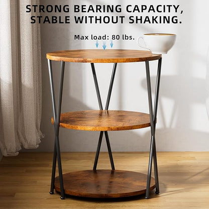 Big Side Table, 3-Tier Large Size Round End Table with X-Leg Design, Nightstand Bedside Table for Living Room, Bedroom, Drink Table Coffee Table for Patio, Indoor Outdoor Use, 16.5''x16.5''x22.8''