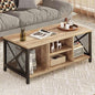 FATORRI Coffee Table for Living Room, Rustic Wood Center Table with Shelves, Farmhouse Rectangle Cocktail Tea Tables (Rustic Oak)