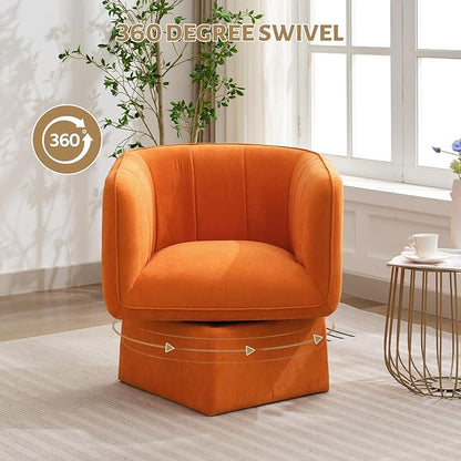 Swivel Accent Chair with Armrest, Modern Velvet Barrel Chair 360 Degree with Curve Back and Soft Cushion,Comfy Round Armchair Reading Chair Single Sofa for LivingRoom,Bedroom,Waiting Room,Orange