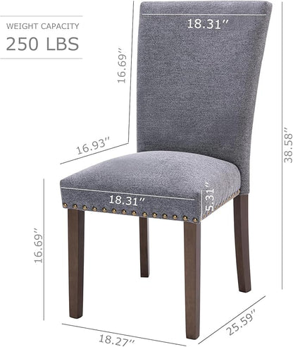 COLAMY Upholstered Parsons Dining Chairs Set of 4, Fabric Dining Room Kitchen Side Chair with Nailhead Trim and Wood Legs - Dark Grey