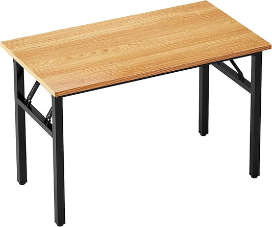 SDHYL 39 inchesNo Assembly Foldable Computer Desk for Home Office Workstation, Study and Writing, Teak Board and Black Leg