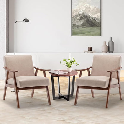 KEIKI Mid Century Modern Accent Chair w/High Wingback,Comfy Fabric Living Room Chairs with Solid Wood Frame, Lounge Reading Armchair, Easy Assembly, Light Camel
