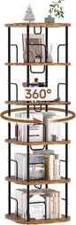 5-Tier Rotating Book Shelf, 360° Display Spinning Bookshelf Tower, Book Organizer, Floor Standing Bookcases for Small Space, Corner Book Shelf for Bedroom, Living Room, Study Room (RUSTIC BROWN)