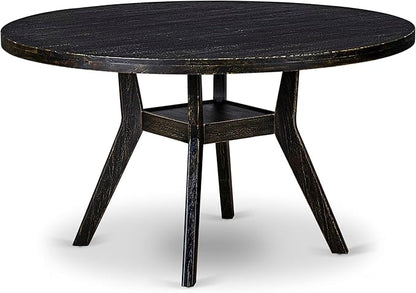 I58-11-TP - A Wood Dining table with a Round Tabletop and Stylish Pedestal, Sand Blasted Black Finish.