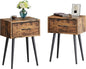 Small Nightstands Set of 2, Bedside Table with Fabric Drawer, Idustrial End Table with Metal Leg, Couch Side Table for Bedroom Living Room, Sofa, Office Rustic Brown LNT504R