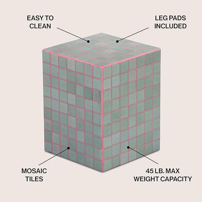 JONATHAN Y END2000F Callista 18" Modern Bohemian Ceramic Tiled Rectangle End Table, Side Table, Accent Table for Living Room, Bedroom, Sage Gray/Pink