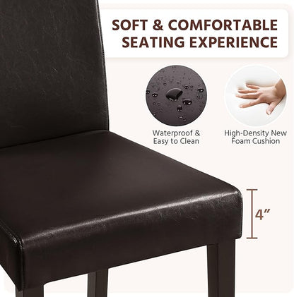 Yaheetech Dining Chairs Set of 4 PU Leather Dining Room Chairs with Waterproof Surface and Wood Legs for Kitchen Restaurant and Living Room, Dark Brown