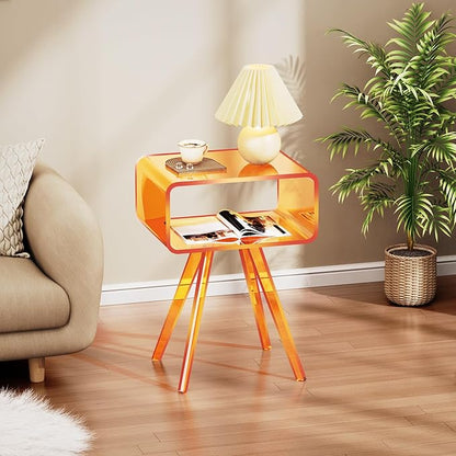 Acrylic Side Table, Acrylic Nightstand Bedside Table for Bedroom (Orange, 16.1'' x 11.8'' x 19.7'')