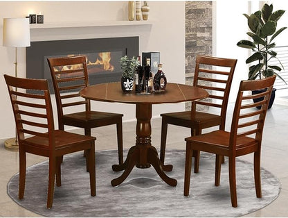 East West Furniture DLML5-MAH-W 5 Piece Modern Dining Table Set Includes a Round Wooden Table with Dropleaf and 4 Kitchen Dining Chairs, 42x42 Inch, Mahogany