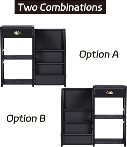 End Table with Vinyl Record Storage - 3 Tier Turntable Stand with Records Holder for Media Stereo Speaker, Amplifiers, Magazines - Rustic Black