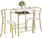 VECELO 3-Piece Dining Table Set for Kitchen Breakfast Nook, Wood Grain Oval Tabletop and Metal Frame with Built-in Wine Rack, for Small Spaces, White & Gold