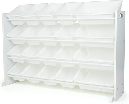 Humble Crew Extra-Large Toy Organizer with 20 Plastic Bins – White/White Storage Rack with 4-Tier Shelves, Anti-Tip Safety, for Kids’ Rooms, Playrooms, Nurseries & Classrooms