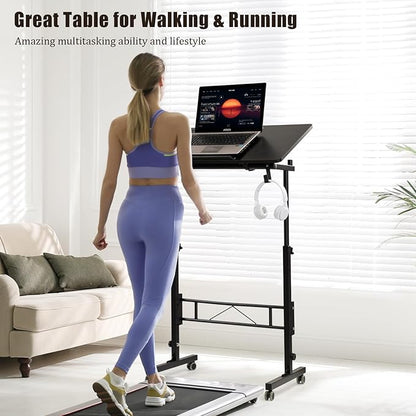 SIDUCAL Standing Desk Height Adjustable with Tiltable Tabletop, Rolling Laptop Desk with Charging Station, Sit Stand Portable Stand Up Desk with Wheels, Black