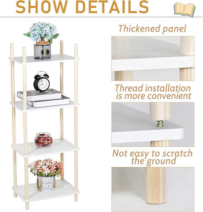 LITA Modern Wood Side Table, Accent End Table Plant Night Stand with Magazine Storage for Bedroom, Living Room, Bathroom, White, 4- Tier