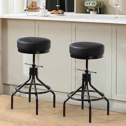 Counter Height Bar Stools Set of 2 Adjustable Swivel Barstools Modern PU Leather 28inch Round Backless Metal Industrial Stool Bar Chair for Kitchen Island (2, Black)