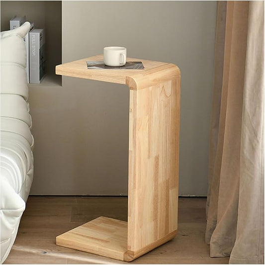 C Shaped End Table, Solid Wood C Side Table for Couch Sofa and Bed, Sofa Tables That Slide Under for Space Saving, Small Snack C Tables for Living Room Bedroom (H 27.2″ - Wood, 1)