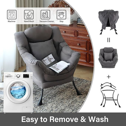 Lazy Chair with Pillow for Living Room, Modern Lounge Accent Chair with Armrests, Leisure Sofa Chair Set, Reading Chair for, Bedroom, Dorm Room, Office, Dark Grey