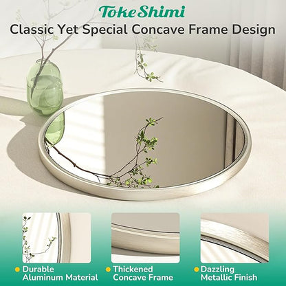 TokeShimi 36 in Round Brushed Nickel Mirror Tempered, Round Mirror Framed Shatterproof, 36x36 Circle Wall Mirror Farmhouse Metal Mirrored for Restroom, Entryway, Bedroom, Vanity, Living Room