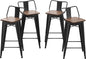 24 Inch Swivel Bar Stools Set of 4 with Backs Counter Height Industrial Metal Barstools Island Bar Chairs for Home Kitchen Dining Room (Swivel 24 inch,Matte Black Wooden)