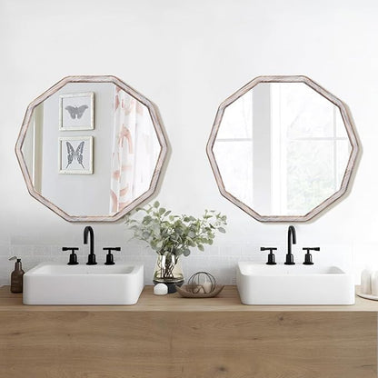 ULIKE White Wood Mirror for Wall, 24 Inch Rustic Farmhouse Mirror with Wood Frame, Decorative Wall Mounted Vanity Mirrors for Bathroom Bedroom Living Room Entryway