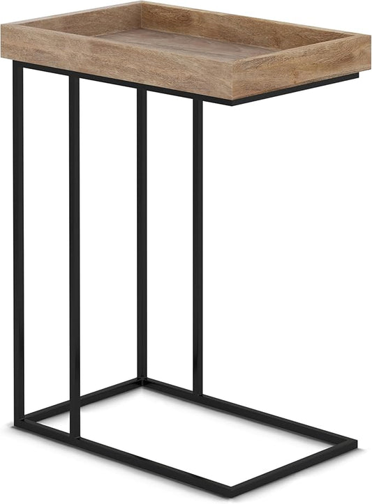 SIMPLIHOME Gallagher SOLID MANGO WOOD and Metal 12 inch Wide Rectangle Industrial C Side Table in Natural, Fully Assembled for the Living Room and Bedroom