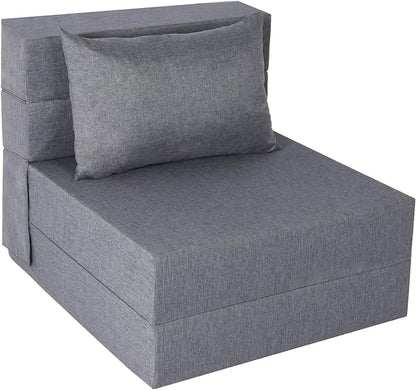 Folding Sofa Bed, Convertible Futon Sofa Bed with Pillow, Foldable Sleeper Chair with Washable Cover, Fold Out Couch for Guest Room, Living Room, Dorm, Single Size, Light Grey