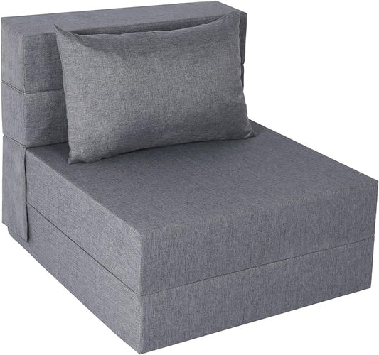 Folding Sofa Bed, Convertible Futon Sofa Bed with Pillow, Foldable Sleeper Chair with Washable Cover, Fold Out Couch for Guest Room, Living Room, Dorm, Single Size, Light Grey