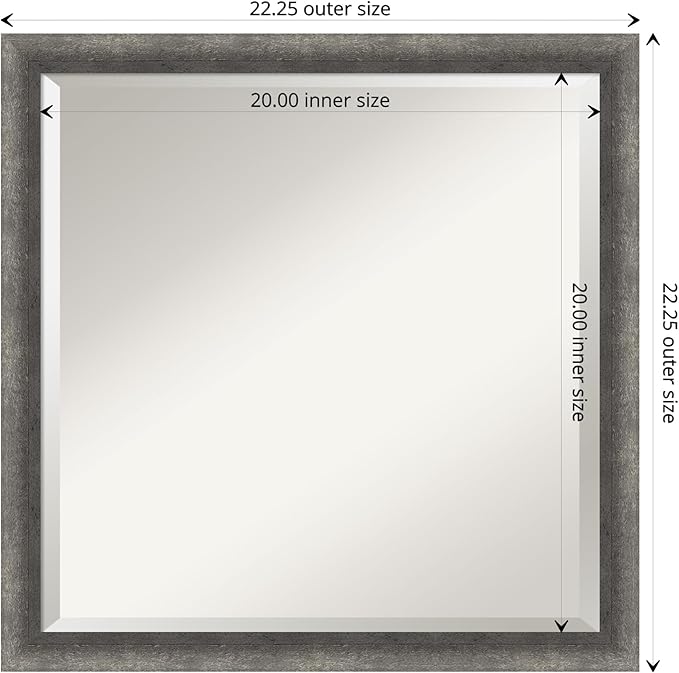 Amanti Art Grey Wall Mirror 22x22 Burnished Concrete Narrow Square Bathroom Mirror for Wall Decor Living Room, Medium Modern Contemporary Wood Frame, Hangs Horizonally and Vertically, Bathroom Decor