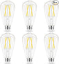 Dimmable LED Edison Bulb, E26 LED Bulb 60 watt Equivalent, Cool White 4000K, ST58 Vintage Light Bulbs, 90+ CRI, 6W 600LM, E26 Base, Clear Glass, 6 Pack