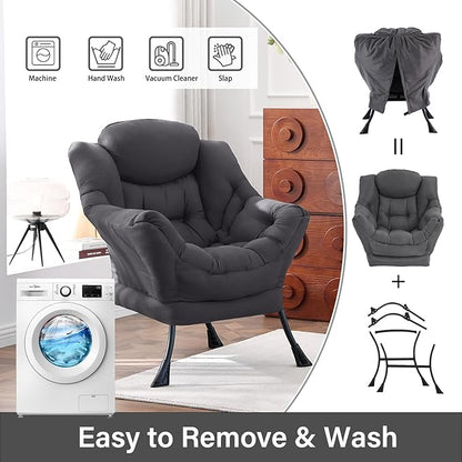 Lazy Chair, Reading Armchair, Large Modern Lounge Accent Chair, Leisure Sofa Chair for Living Room, Bedroom, Dorm Room, Dark Grey