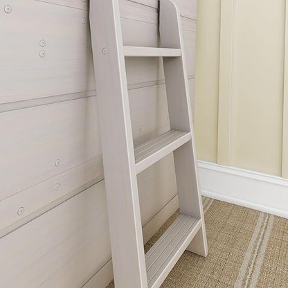 Max & Lily Modern Farmhouse Twin Low Loft Bed with Bookcase - Solid Wood, 15” Guardrails, 400-lb Capacity, Low-VOC Finish, White Wash