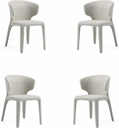 Manhattan Comfort Conrad Mid Century Modern Dining Chairs Woven Tweed Upholstered Kitchen Furniture with Contoured Back, Foam Padding & Metal Legs, Set of 4, Wheat