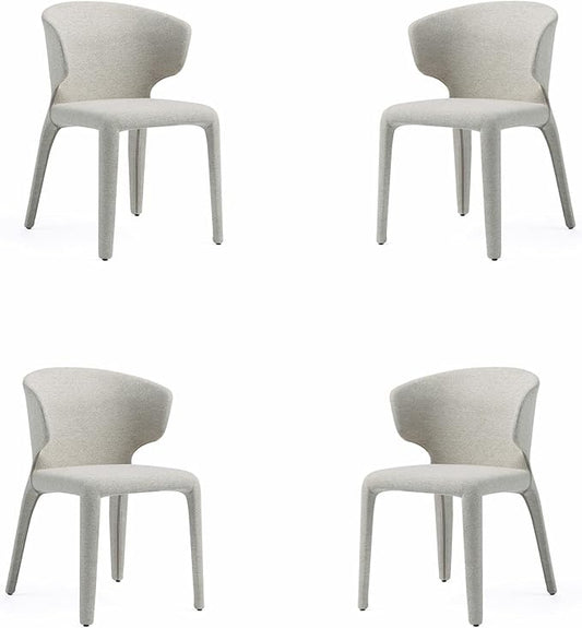 Manhattan Comfort Conrad Mid Century Modern Dining Chairs Woven Tweed Upholstered Kitchen Furniture with Contoured Back, Foam Padding & Metal Legs, Set of 4, Wheat