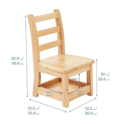 ECR4Kids Three Rung Ladderback Chair with Storage, 10in Seat Height , Classroom Seating, Honey, 2-Pack