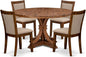 I7MZ5-50N-04 5-Pc Dining Room Set Includes a Pedestal Round Table and 4 Light Tan Polyester Fabric Padded Chairs with Padded Back - Antique Walnut Finish
