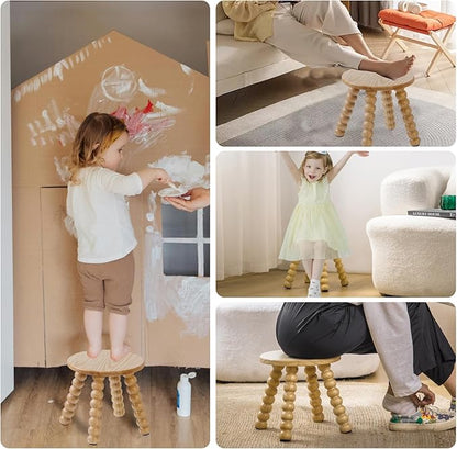 Solid Wooden Step Stool for Kids Adults, 10 inch Short Chair Perfect Matched Sensory Table, Sturdy and Versatile Foot Stool for Bathroom, Kitchen, Bedroom, Plant Stand Natural (1, Burlywood)