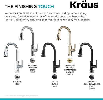 KRAUS Allyn Transitional Industrial Pull-Down Single Handle Kitchen Faucet in Spot-Free Black Stainless Steel