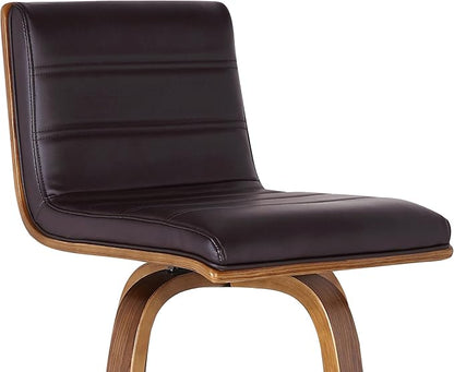 Armen Living Vienna 30" Bar Height Swivel Brown Faux Leather and Walnut Wood Bar Stool