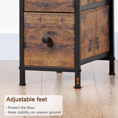 Narrow End Table Living Room with Charging Station, Skinny Side Table with Fabric Drawers, Slim Nightstand for Bedroom, Small Spaces, Couch, Rustic Brown, HETNDP03PBR-1