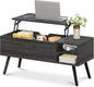 ALINE FURNITURE Gray Coffee Table Lift Top - Dark Grey Coffee Table with Solid Wood Legs, Hidden Storage Compartment & Open Shelves - 40" Rectangle Coffee Tables for Living Room