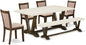 East West Furniture V727MZ716-6 6 Piece Dining Set Contains a Rectangle Dining Room Table with V-Legs and 4 Dark Khaki Linen Fabric Upholstered Chairs with a Bench, 40x72 Inch, Multi-Color