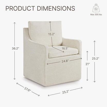 Upholstered Dining Chairs with Casters Washable Cover Side Deskchair with Rollers for Diningroom, Living Room, Cream Beige, 1 Box