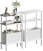 Narrow Side Table with Fabric Basket, Set of 2 End Table for Small Spaces, Slim Nightstand with 3-Tier Storage Shelf, Sofa Beside Table, for Living Room, Bed Room, Natrual White