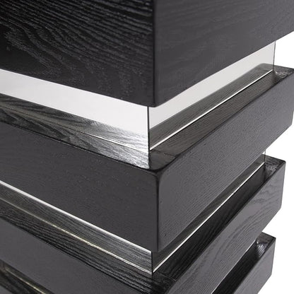 Howard Elliott Stepped Pedestal Accent Table, Black Wood and Mirrored Side End Table for Home Decor, Small Space Pedestal Table for Bedroom, Living Room & Entryway, 12 x 12 x 35.5 Inch, Tall