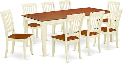 East West Furniture QUDA9-BMK-W 9 Piece Dining Table Set Includes a Rectangle Wooden Table with Butterfly Leaf and 8 Dining Room Chairs, 40x78 Inch, Buttermilk & Cherry