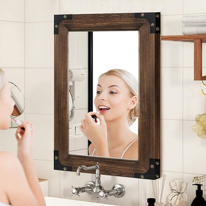 blue page Mirror for Wall, Rustic Wood Mirror with Wood Frame, Rectangular Decorative Wall Mounted Mirror for Farmhouse Bathroom Bedroom & Living Room (24 x 36 Inches, Iron)